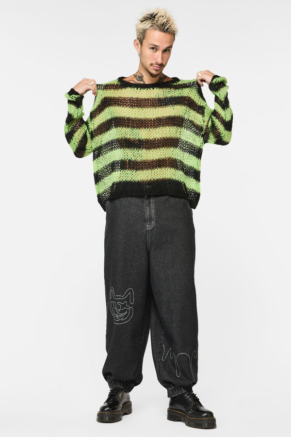 Black Friday - Laneway Distressed Stripe Knit Top - black-green