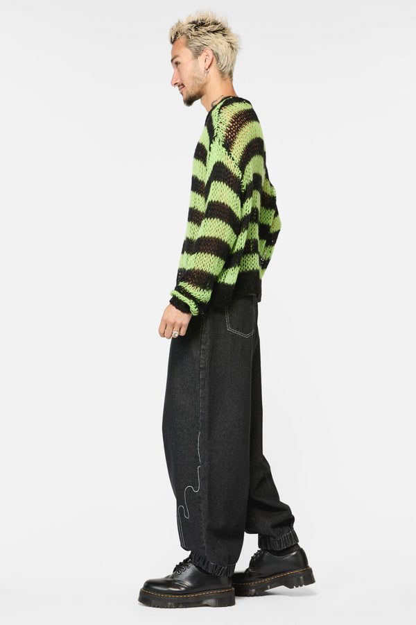 Black Friday - Laneway Distressed Stripe Knit Top - black-green