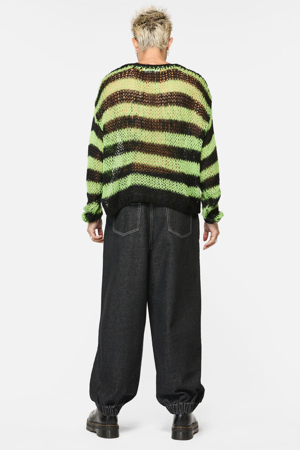Black Friday - Laneway Distressed Stripe Knit Top - black-green