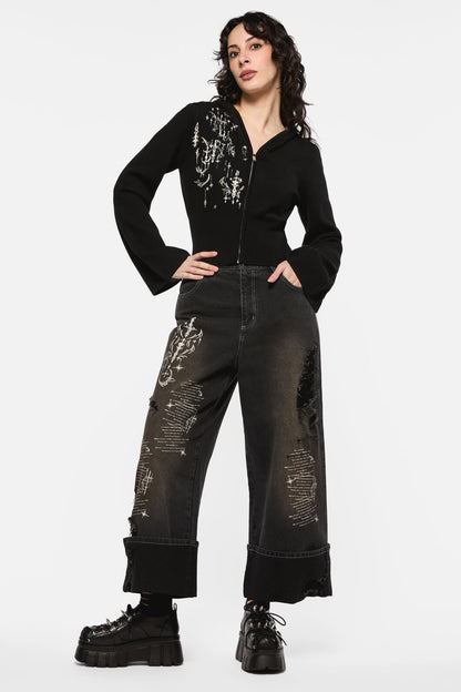 Black Friday - Sigil Distressed Wide Leg Jean - black