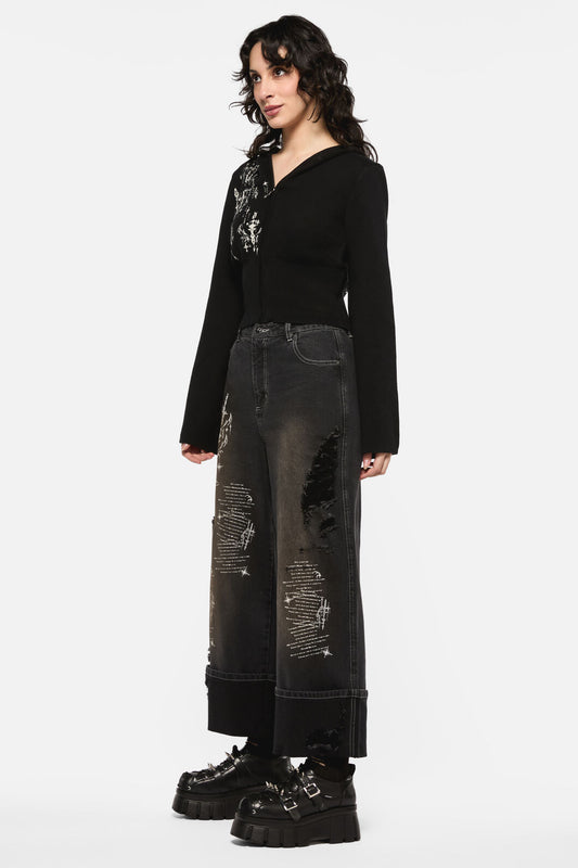 Black Friday - Sigil Distressed Wide Leg Jean - black