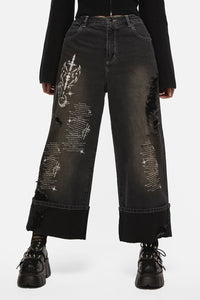 Black Friday - Sigil Distressed Wide Leg Jean - black