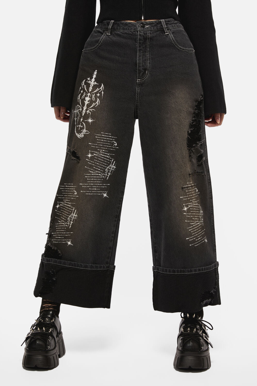 Black Friday - Sigil Distressed Wide Leg Jean - black