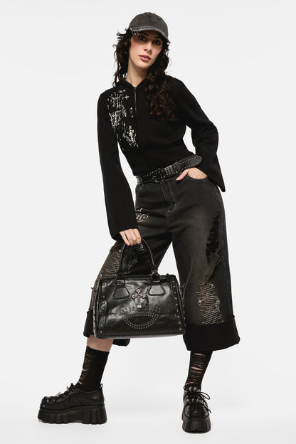 Black Friday - Sigil Distressed Wide Leg Jean - black
