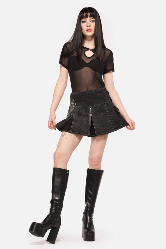 Black Friday - Sigil Denim Pleated Skort - black