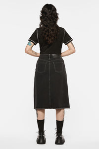 Black Friday - Sigil Distressed Denim Midi Skirt - black