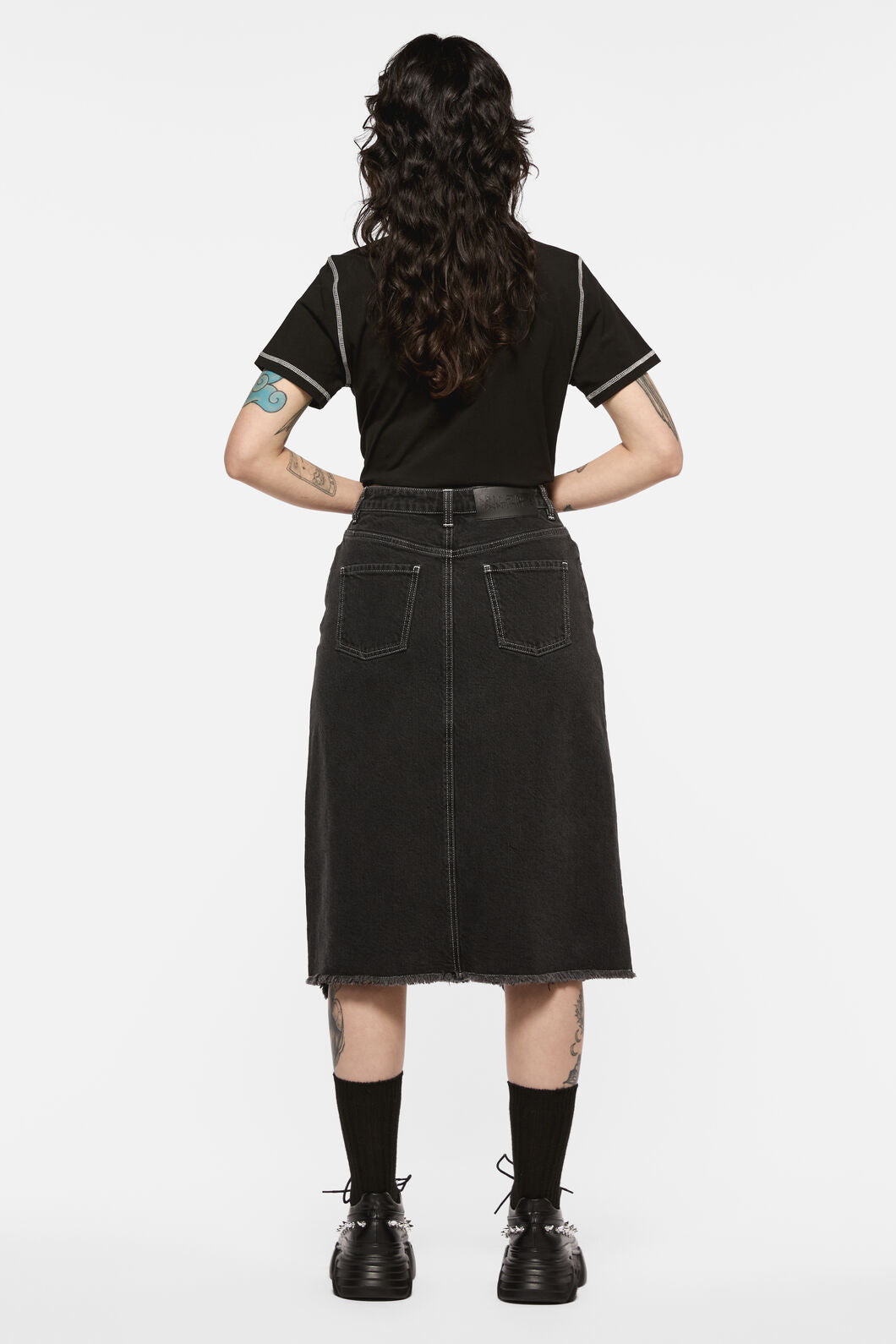Black Friday - Sigil Distressed Denim Midi Skirt - black