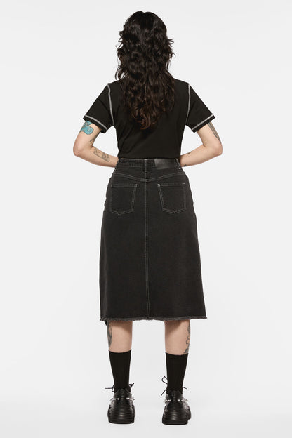 Black Friday - Sigil DistressedDenimMidiSkirt - black