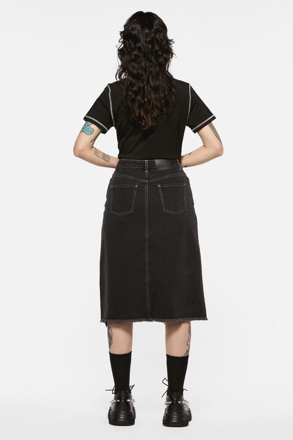 Black Friday - Sigil Distressed Denim Midi Skirt - black