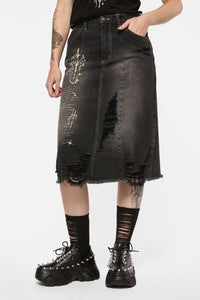 Black Friday - Sigil Distressed Denim Midi Skirt - black