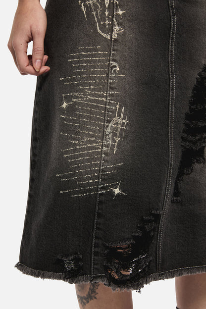 Black Friday - Sigil DistressedDenimMidiSkirt - black