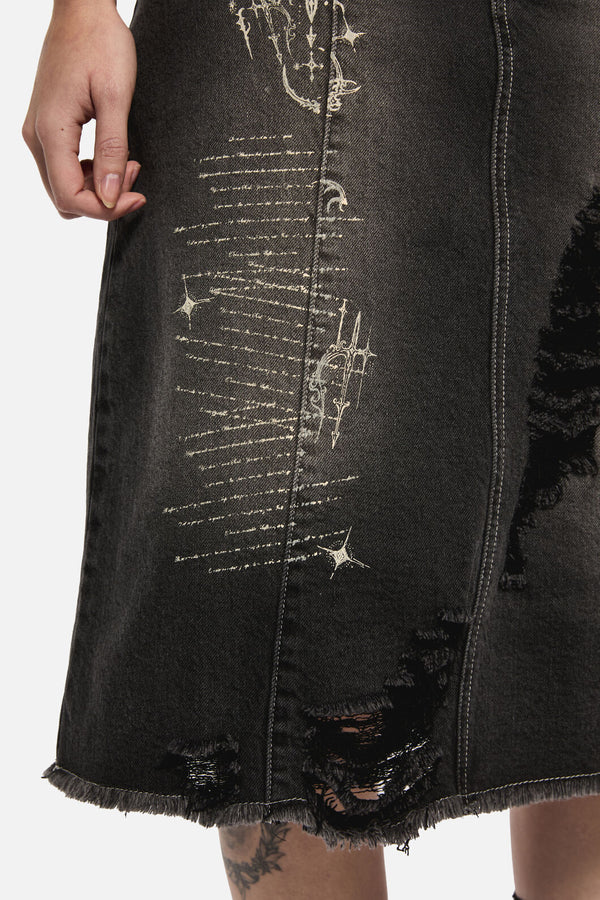 Black Friday - Sigil Distressed Denim Midi Skirt - black