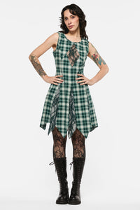 Black Friday - Keeper Of The Woods Tartan Lace Dress - sage