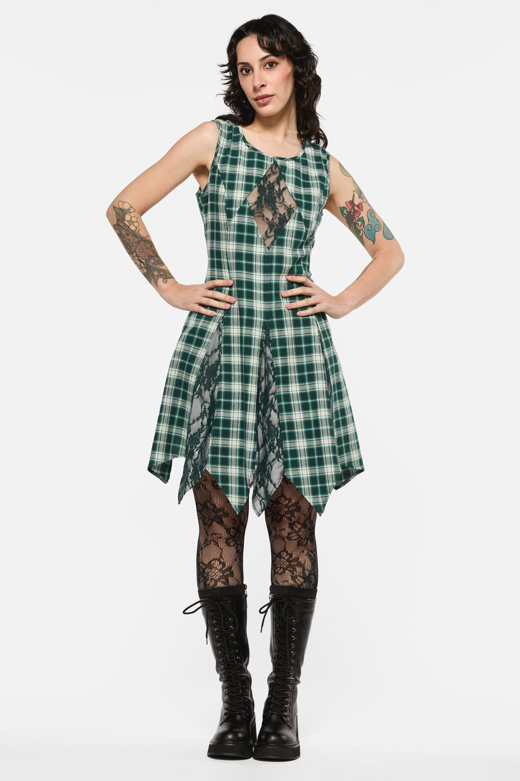 Black Friday - Keeper Of The Woods Tartan Lace Dress - sage