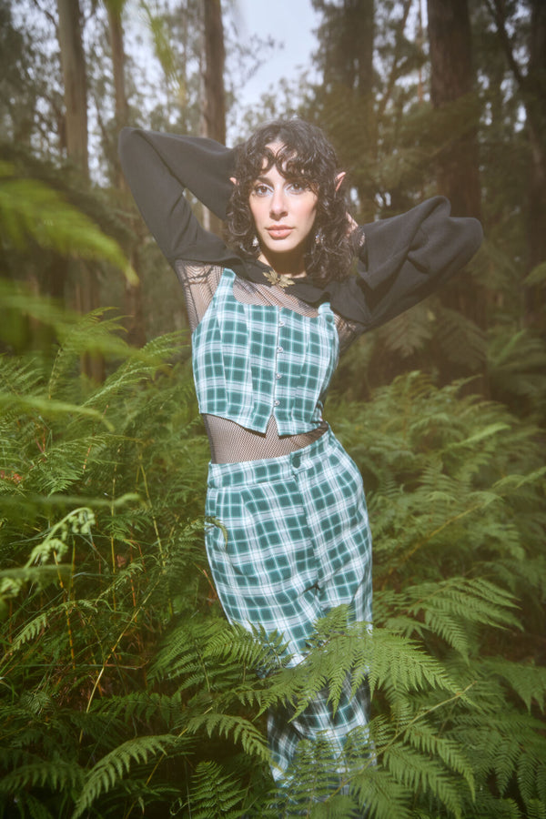 Black Friday - Keeper Of The Woods Tartan Corset Top - sage
