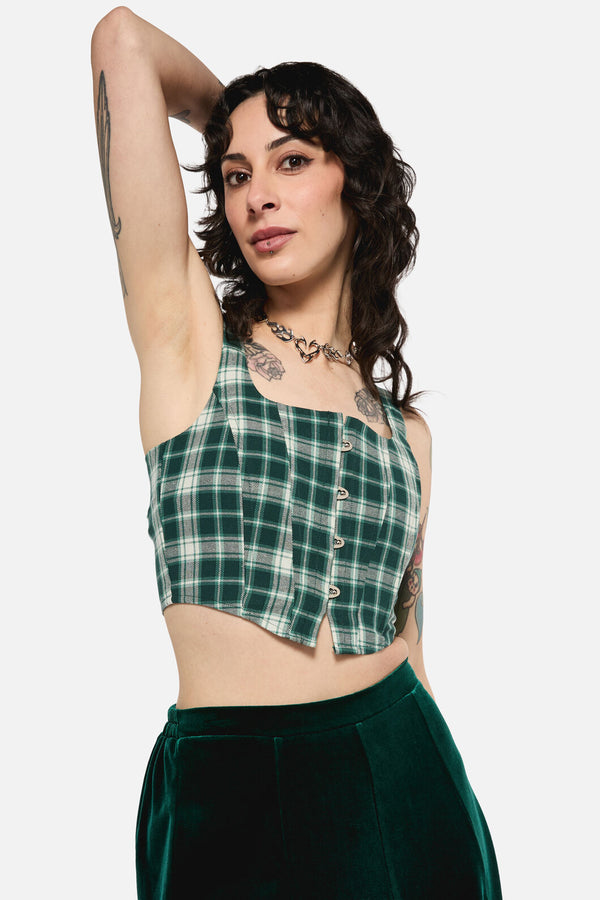 Black Friday - Keeper Of The Woods Tartan Corset Top - sage