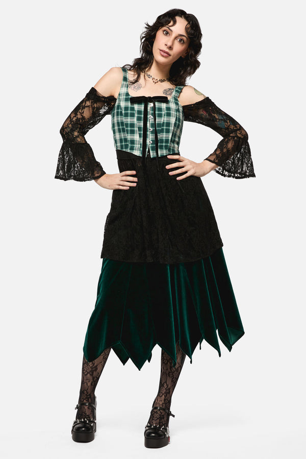 Black Friday - Keeper Of The Woods Tartan Corset Top - sage