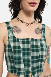 Black Friday - Keeper Of The Woods Tartan Corset Top - sage