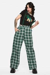Black Friday - Keeper Of The Woods Tartan Wide Leg Pants - sage