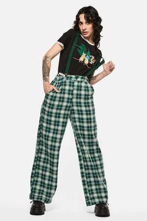 Black Friday - Keeper Of The Woods Tartan Wide Leg Pants - sage