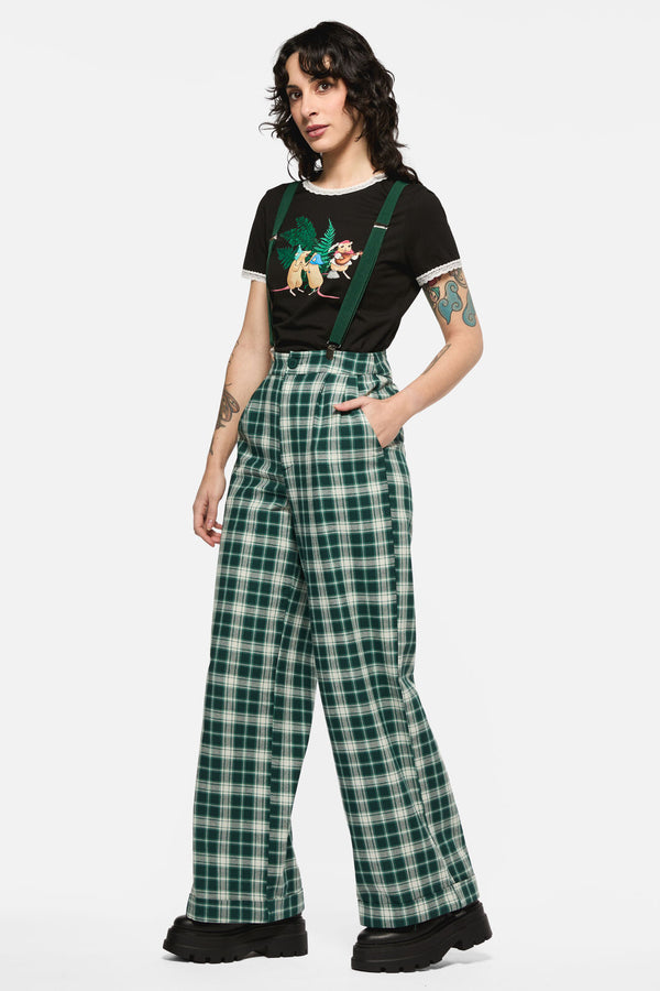 Black Friday - Keeper Of The Woods Tartan Wide Leg Pants - sage