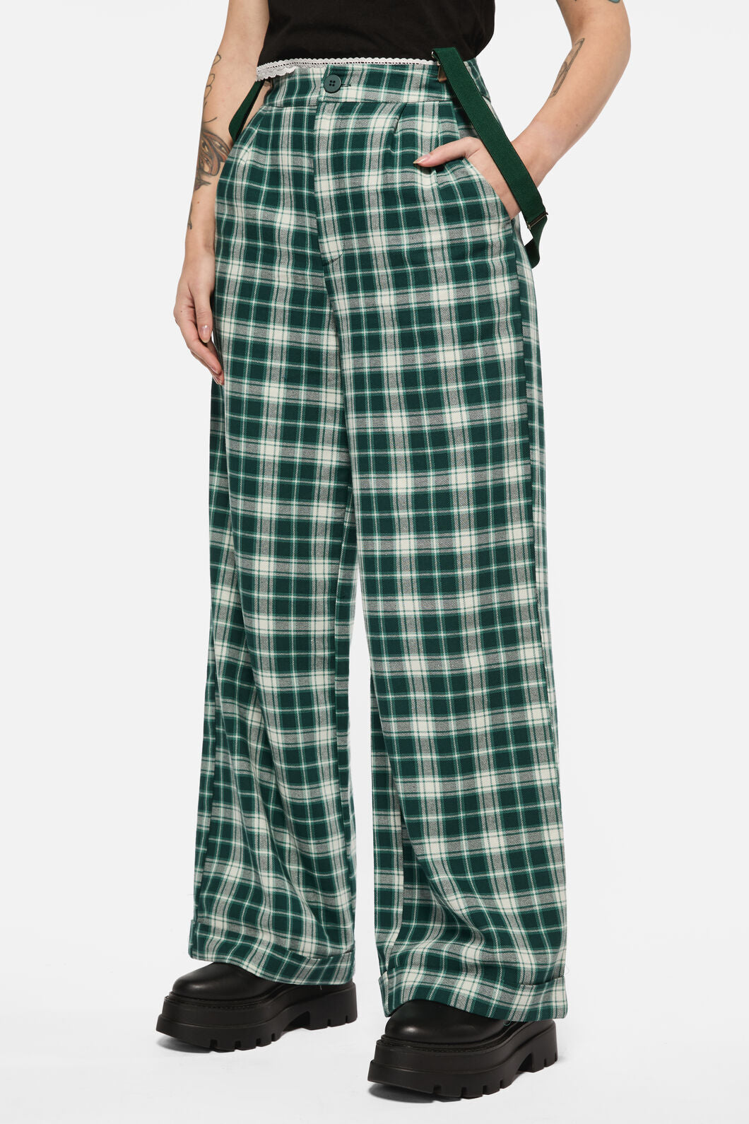 Black Friday - Keeper Of The Woods Tartan Wide Leg Pants - sage