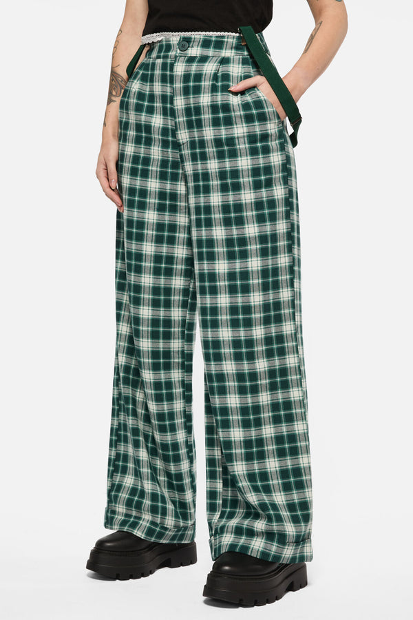 Black Friday - Keeper Of The Woods Tartan Wide Leg Pants - sage