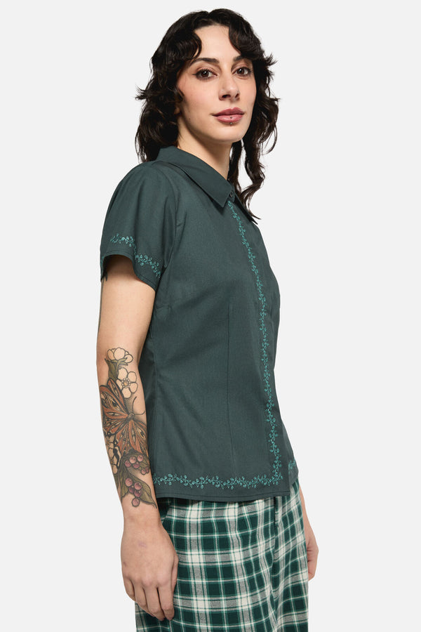 Black Friday - Keeper Of The Woods Embroidered Trim Blouse - emerald