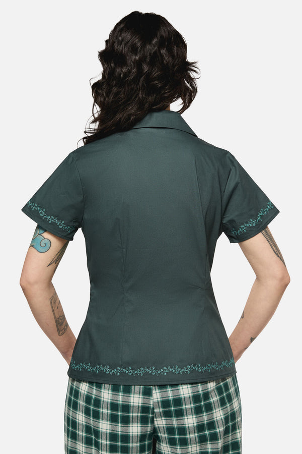 Black Friday - Keeper Of The Woods Embroidered Trim Blouse - emerald