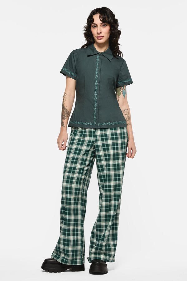Black Friday - Keeper Of The Woods Embroidered Trim Blouse - emerald