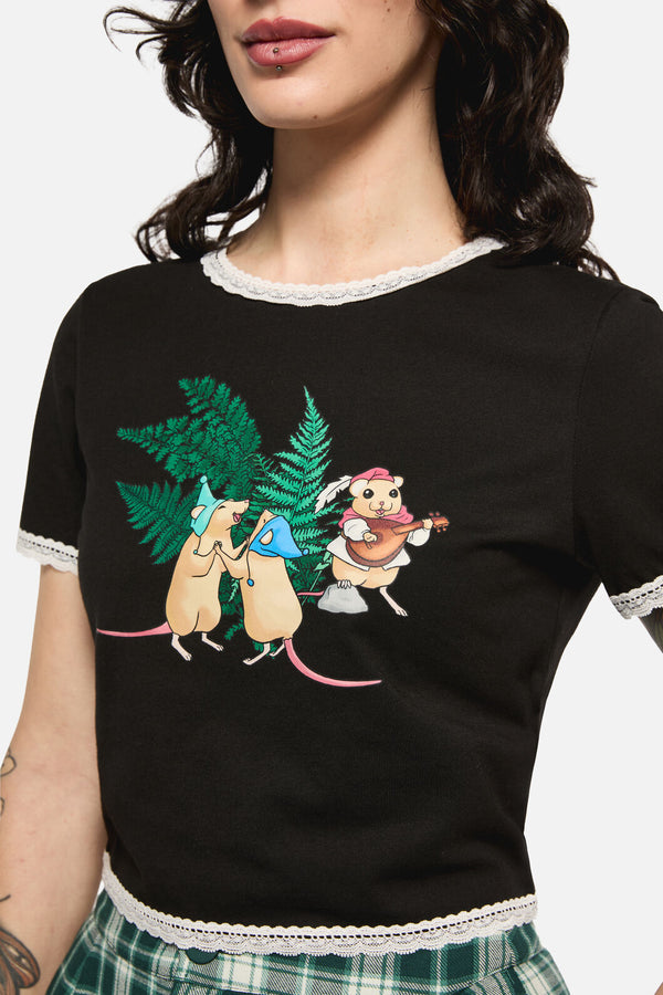 Black Friday - Keeper Of The Woods Lace Trim T-Shirt - black