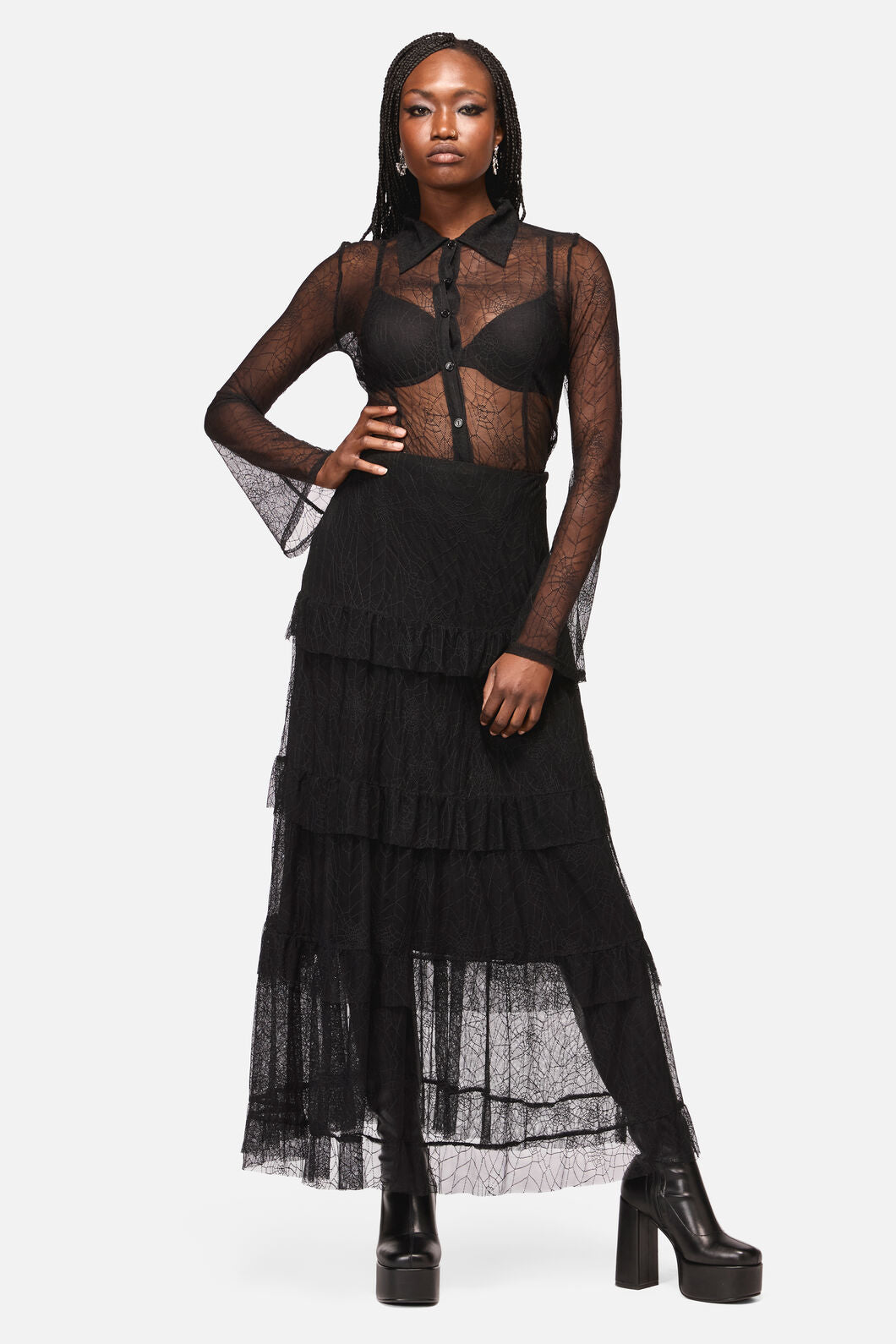 Black Friday - Web Lace Midi Skirt - black