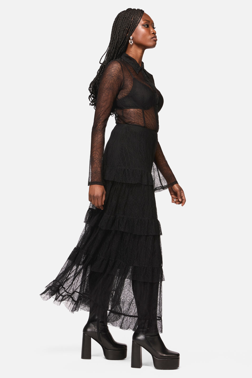 Black Friday - Web Lace Midi Skirt - black