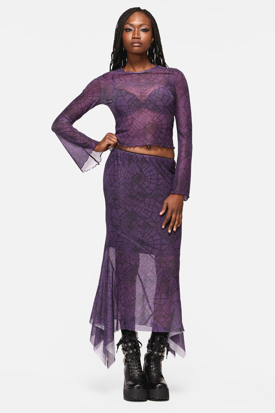 Black Friday - Window Web Mesh Skirt - purple