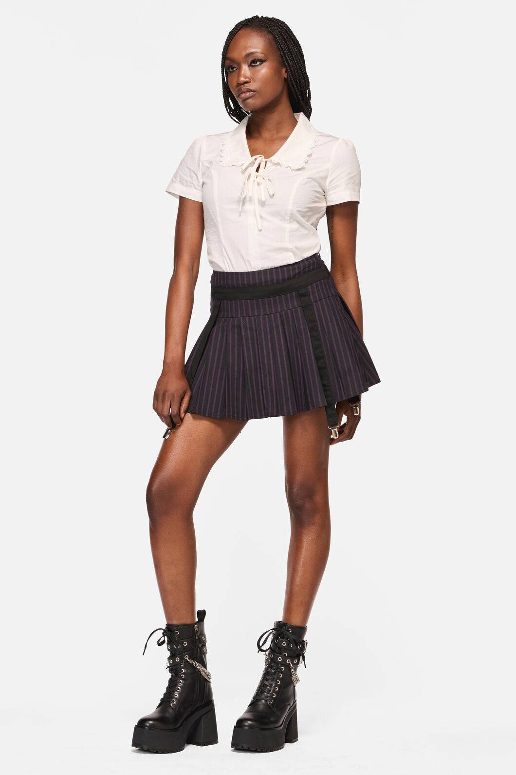 Black Friday - Sabrina Pinstripe Goth Skort - black-purple