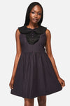 Black Friday - Sabrina Pinstripe Goth Dress - black-purple