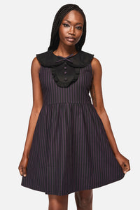 Black Friday - Sabrina Pinstripe Goth Dress - black-purple
