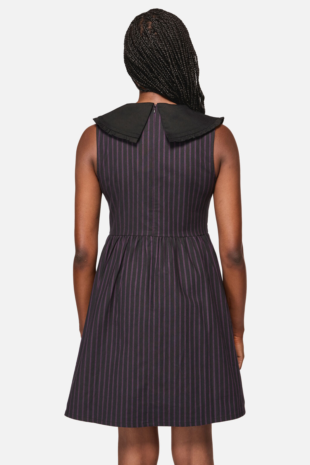Black Friday - Sabrina Pinstripe Goth Dress - black-purple