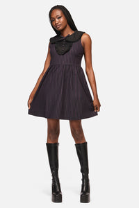 Black Friday - Sabrina Pinstripe Goth Dress - black-purple
