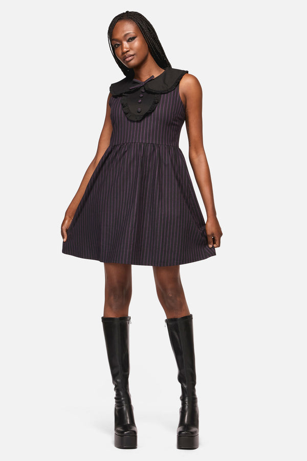 Black Friday - Sabrina Pinstripe Goth Dress - black-purple
