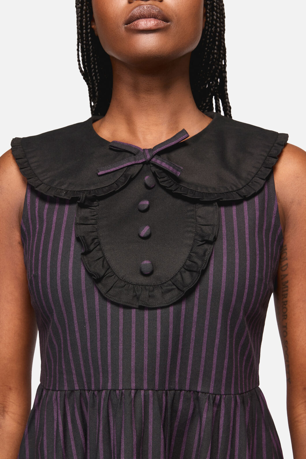 Black Friday - Sabrina Pinastripe Goth Dress - black-purple