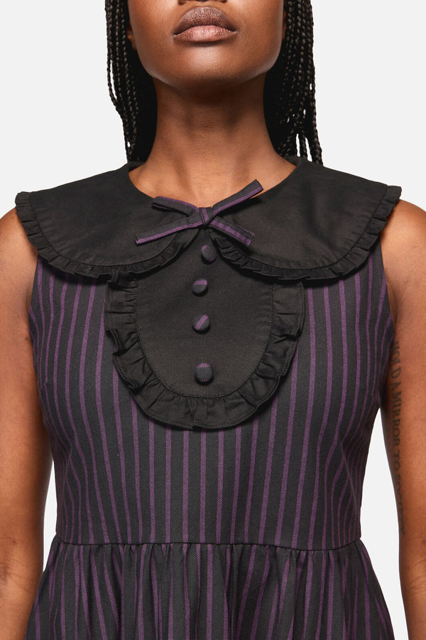 Black Friday - Sabrina Pinstripe Goth Dress - black-purple