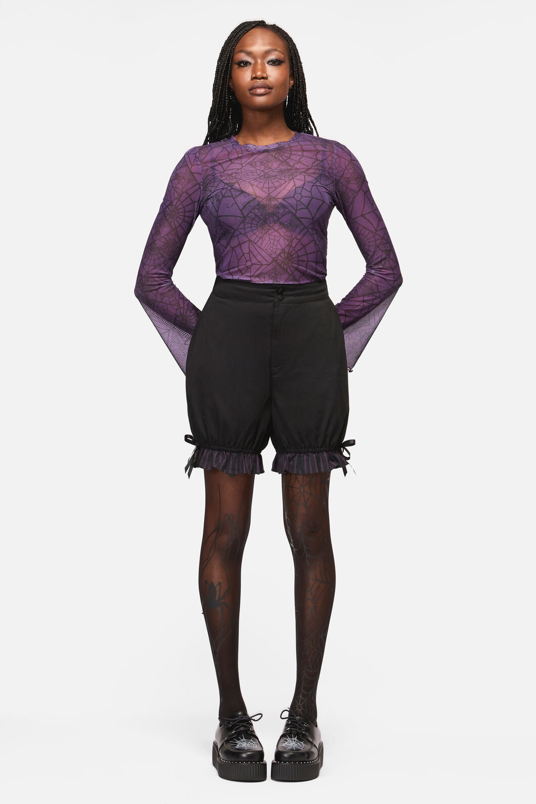 Black Friday - Sabrina Goth Bloomer Short - black-purple
