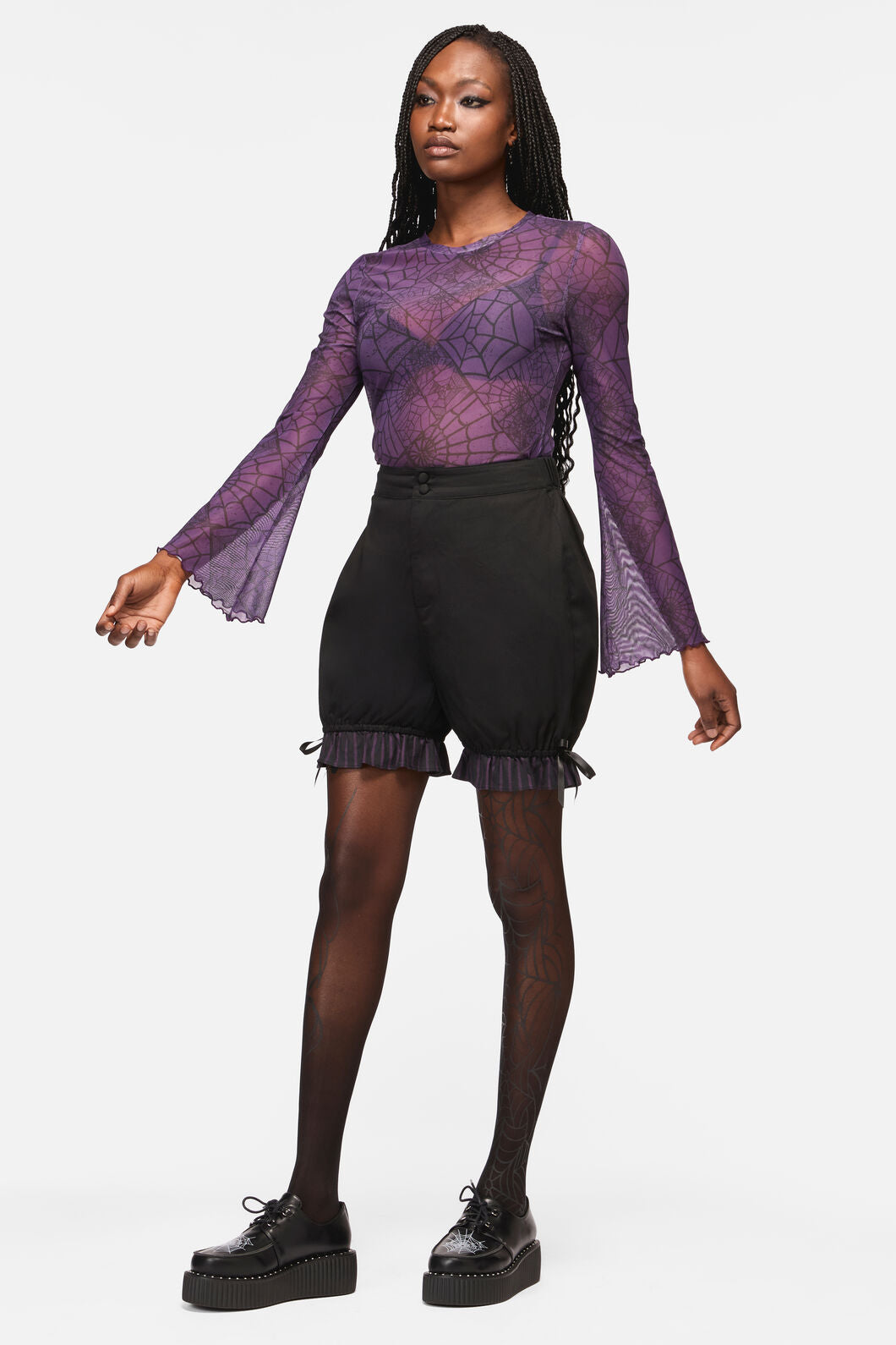 Black Friday - Sabrina Goth Bloomer Short - black-purple