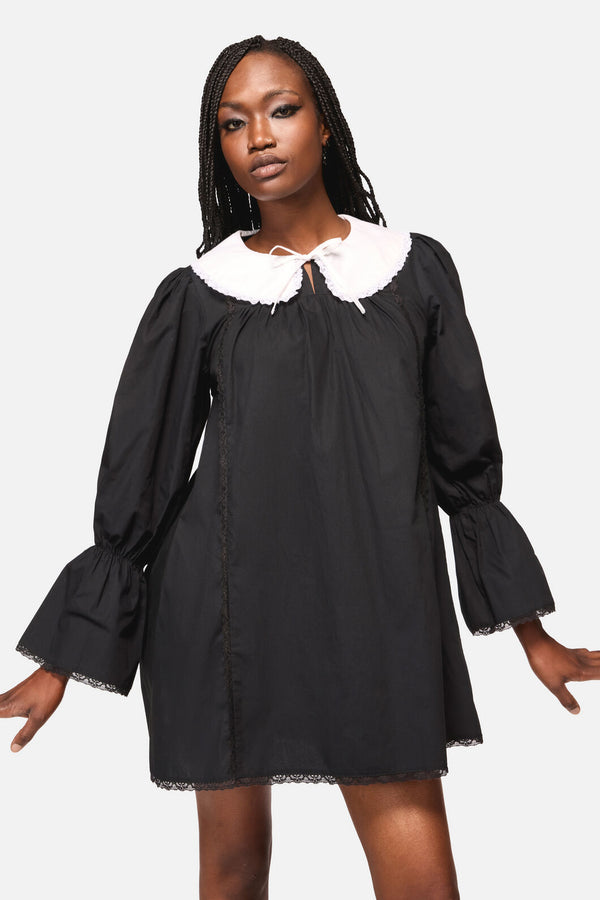 Black Friday - The Adorned Collar Lace LS Dress - black