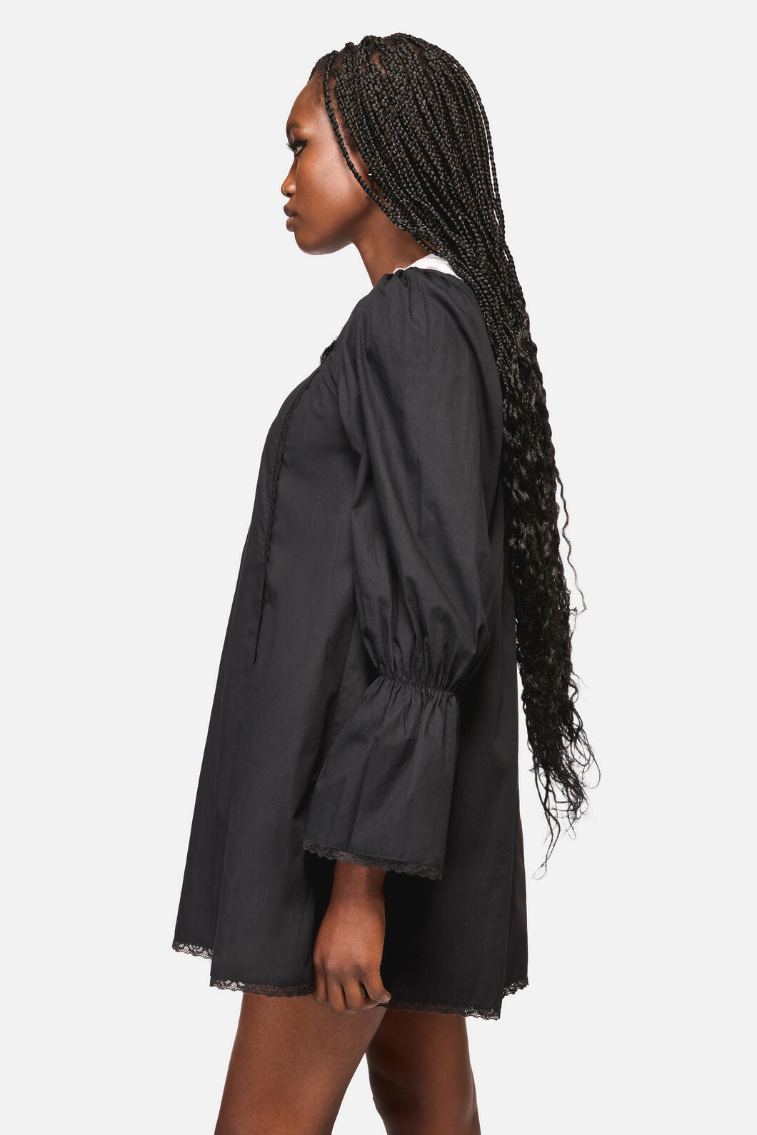 Black Friday - The Adorned Collar Lace LS Dress - black