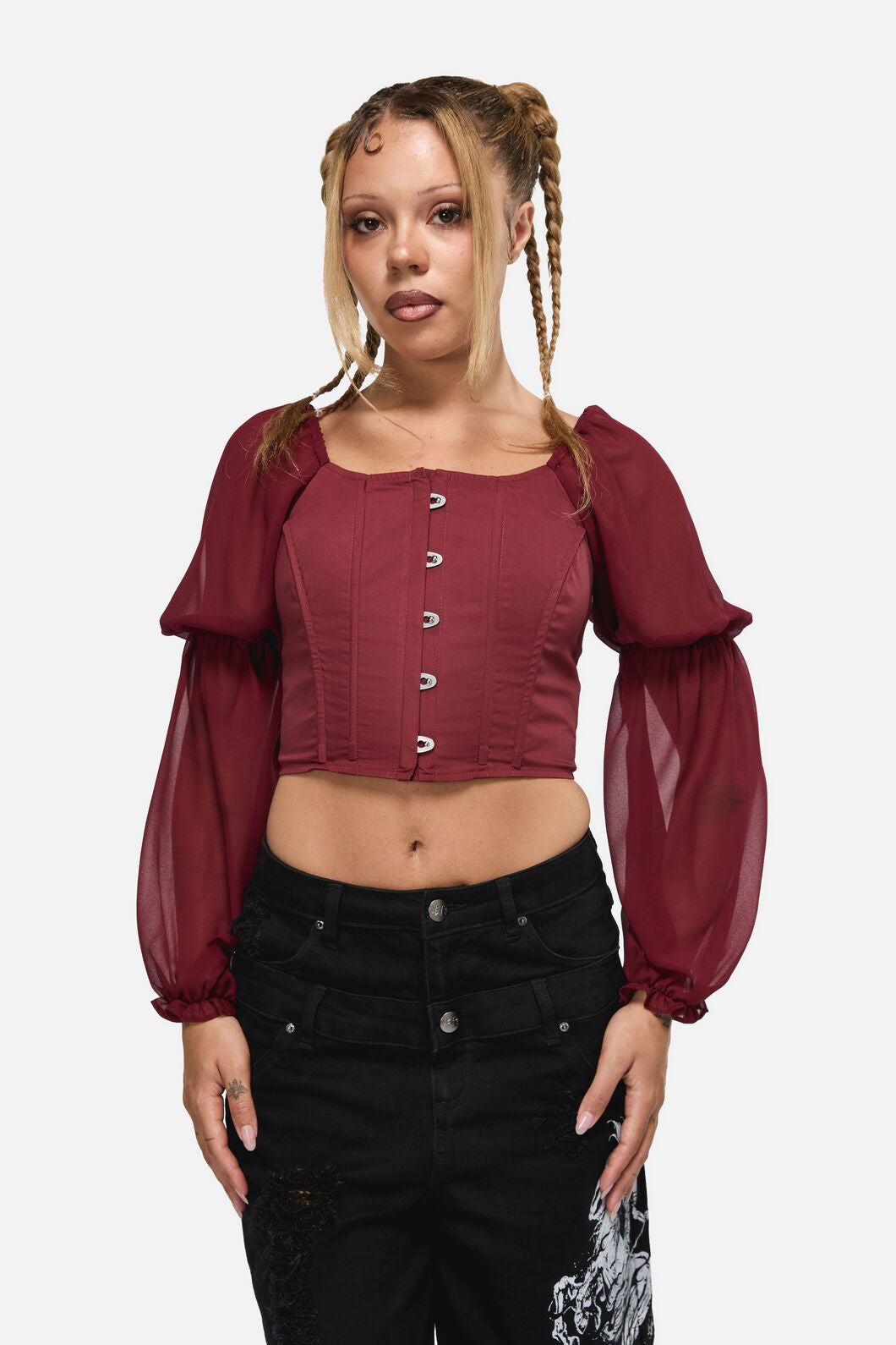Black Friday - The Adorned Ruffle Corset Blouse - red