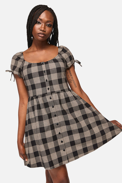 Black Friday - Crypt Check Babydoll Dress - black-beige