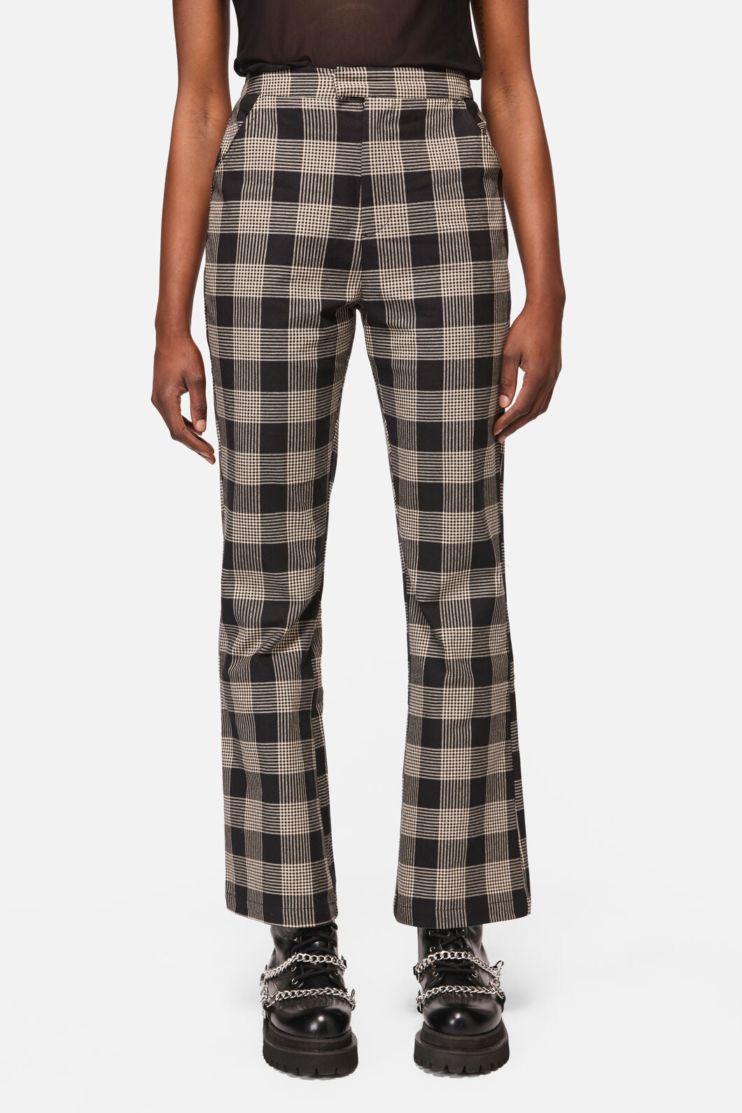 Black Friday - Crypt Check Straight Flare Fit Pant - black-beige