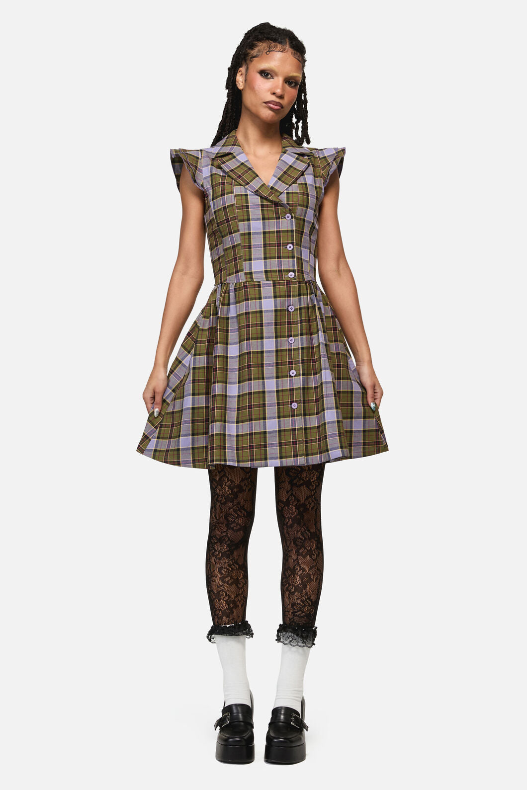 Black Friday - Apothecarius Goth Tartan Dress - moss-lavender